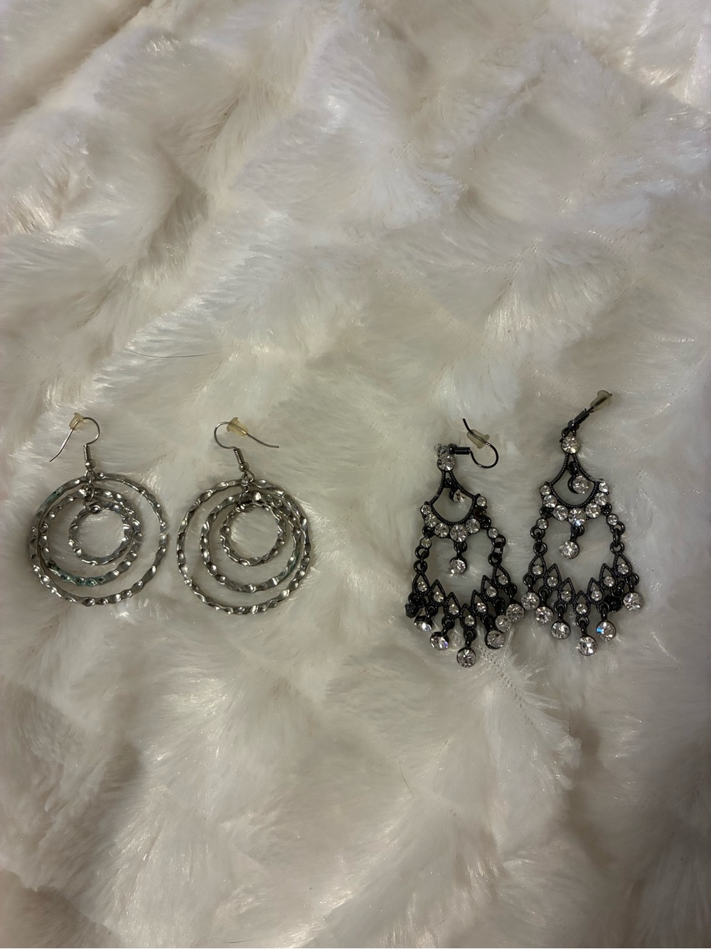 Two pairs. Silver and Black Crystal Dangle Earrings Set - Women Jewelry